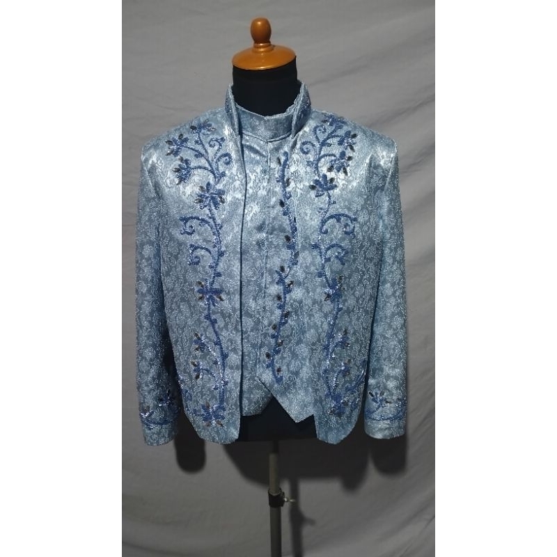 Beskap Jawa Solo/Baju pengantin bahan Jaguard warna biru Denim