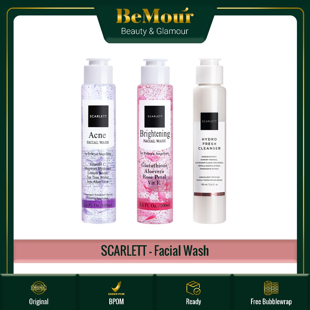 SCARLETT - WHITENING FACIAL WASH ( 100 ml ) - Sabun Cuci Muka Brightening | Acne Care | Hydro Fresh 