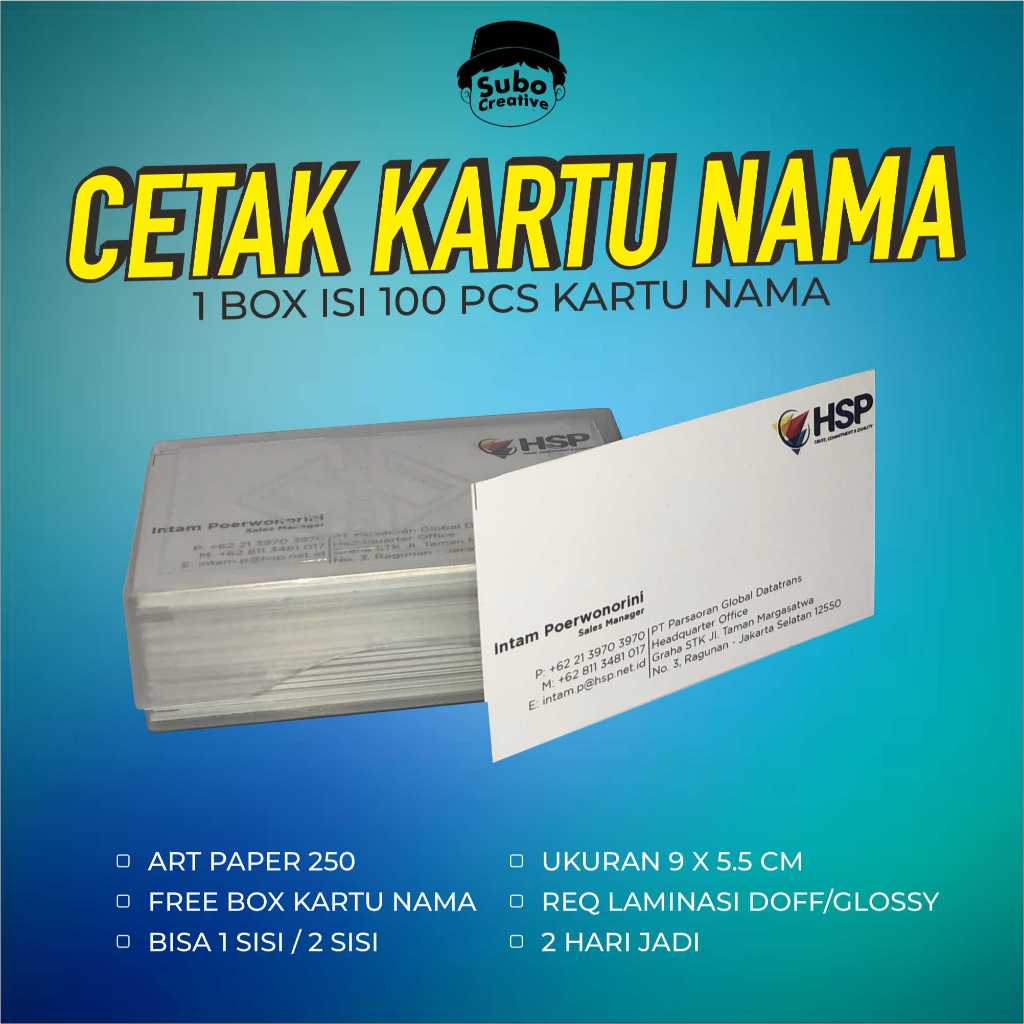 

CETAK KARTU NAMA 1OOPCS/BOX, TERCEPAT 1-2 HARI JADI