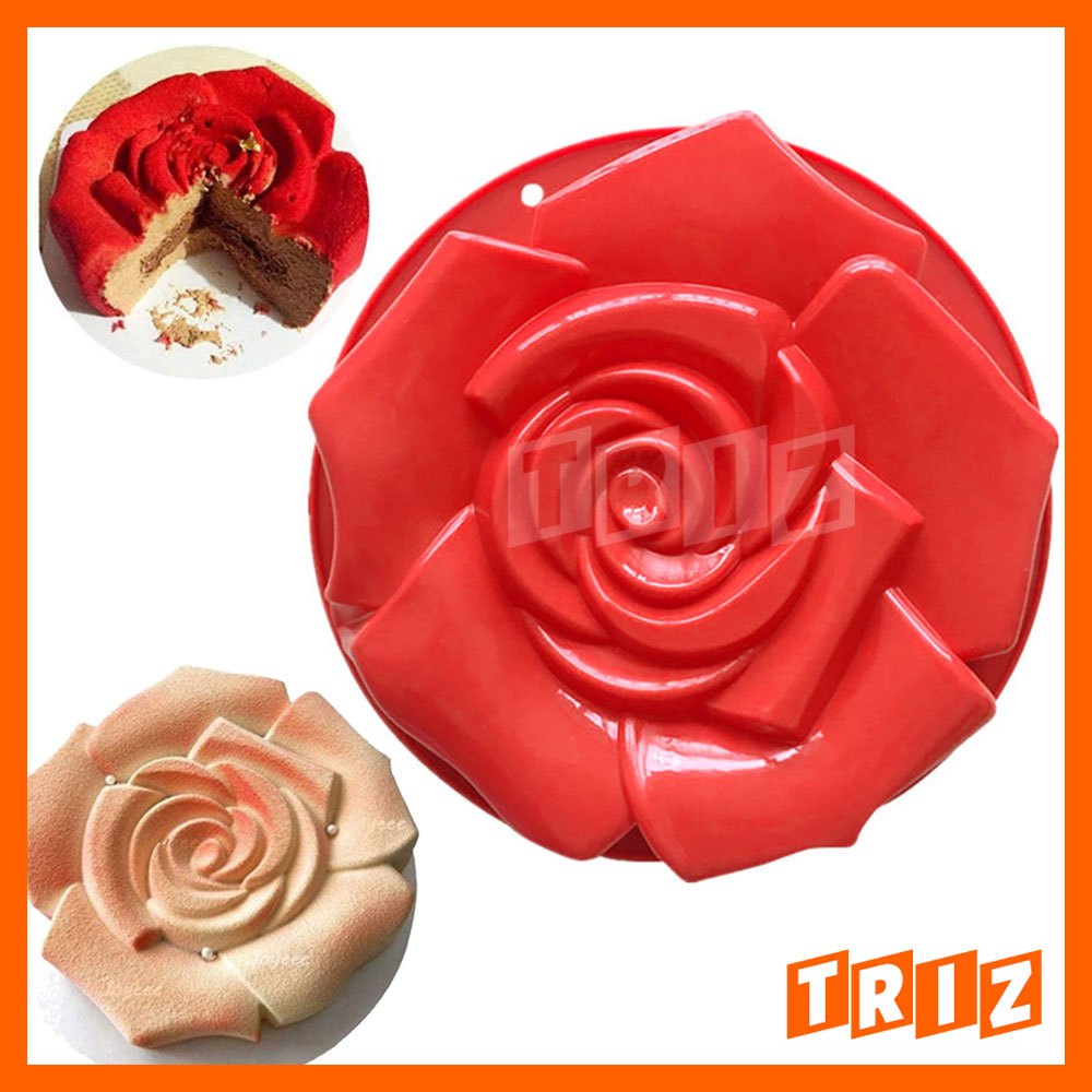 Cetakan Silikon Besar Loyang Kue Coklat Puding Bunga Mawar Rose