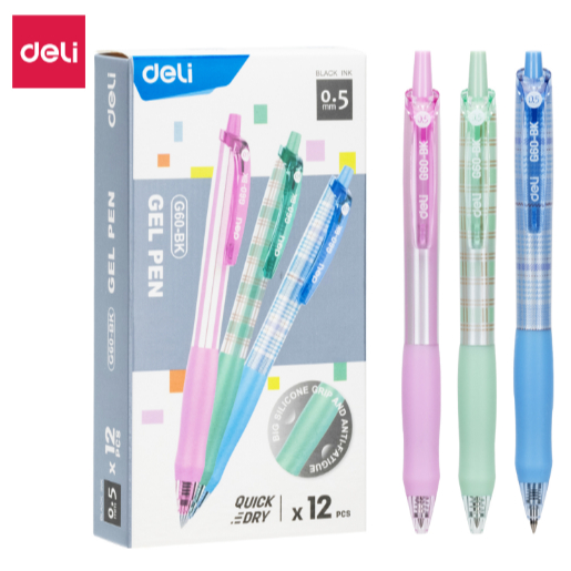 

Deli Retracable Gel Pen BLACK / Pulpen Gel Cetak 0.5 mm Tinta Hitam Biru Desain Corak EG60-BK