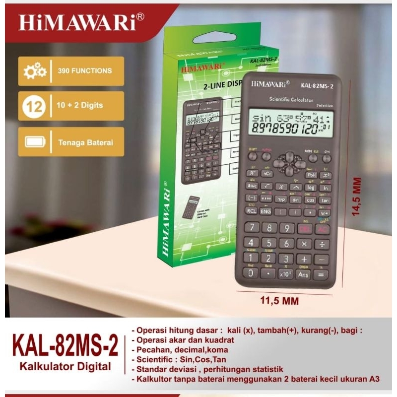 

Kalkulator Sekolah Himawari KAL-82MS-2 2nd Edition Scientific Calculator 2 Line Display 240 Fungsi