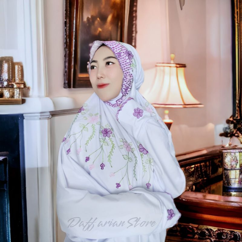 Mukena Terusan Dewasa Bordir Kain Katun Grade A Mukena Lajuran / Lajur