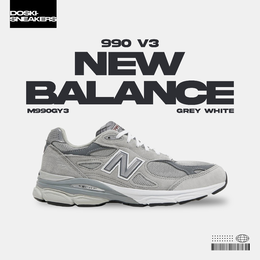 New Balance 990 V3 M990GY3 Grey White 100% Original Sneakers Casual Pria Wanita Sepatu Ori Murah Sep