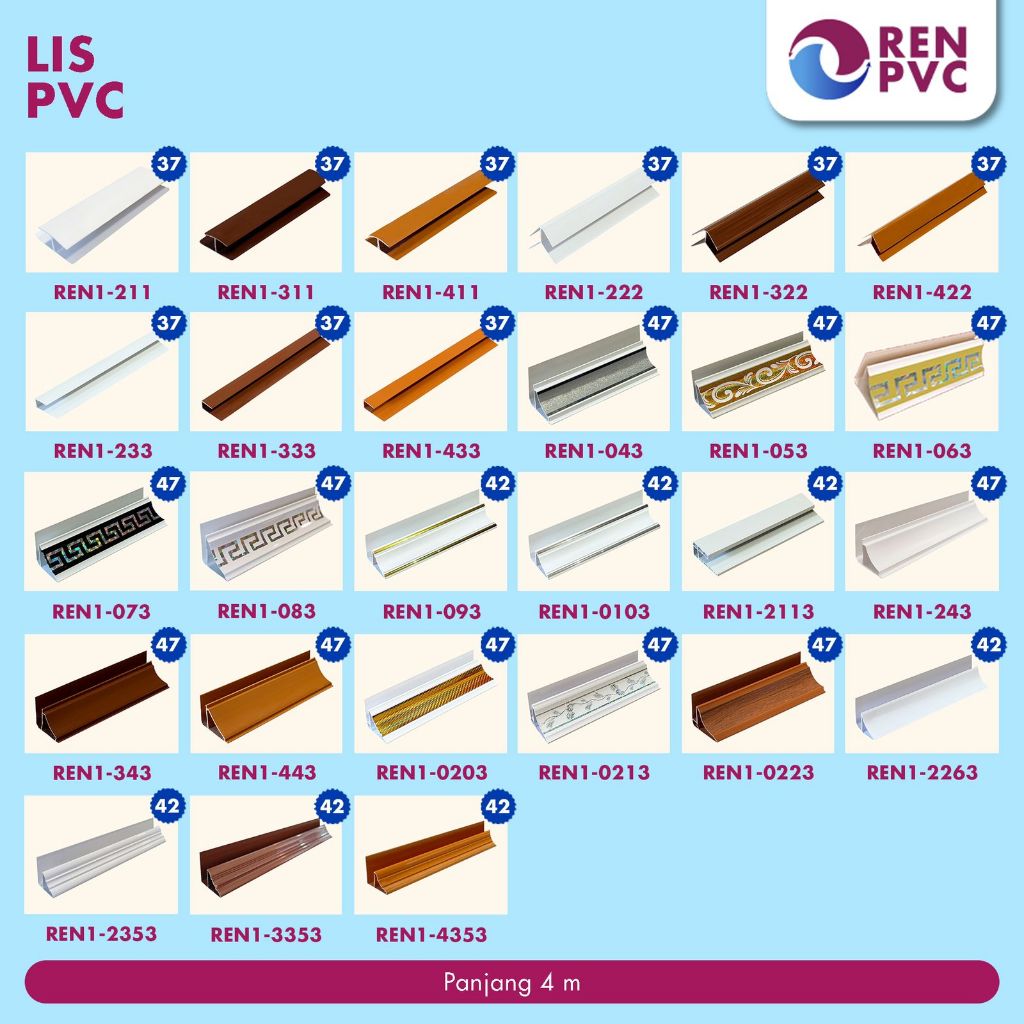 Lis PVC Pinggir Siku Sambung untuk Plafon dan Dinding, Panjang 4 Meter per Batang, Warna Putih Polos
