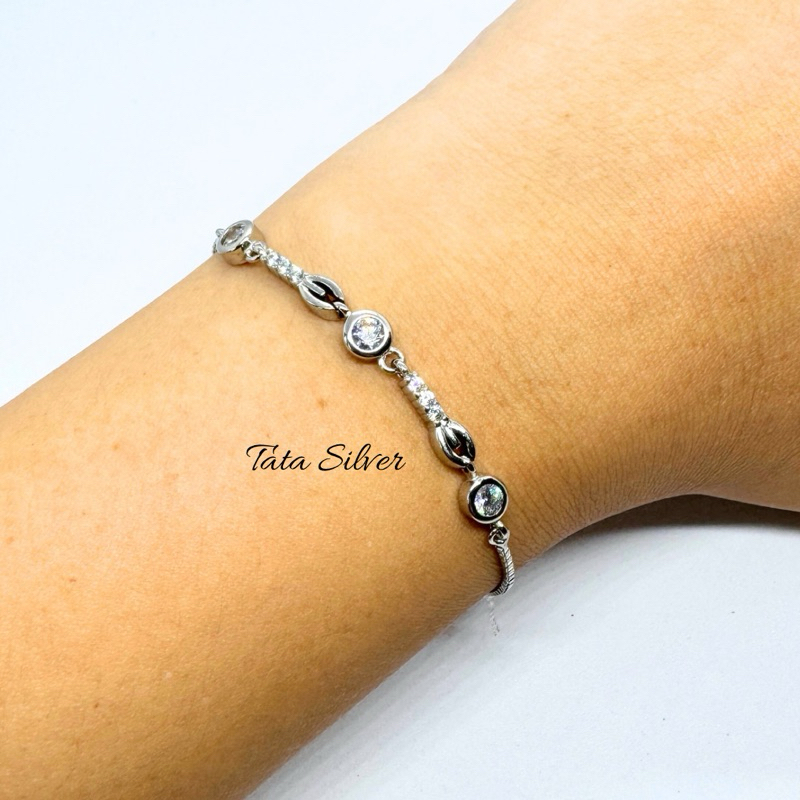 Gelang Serut Model Bulat Batu Tabur Perak Lapis Emas (925 Sterling Silver Gold Plated) 2121413