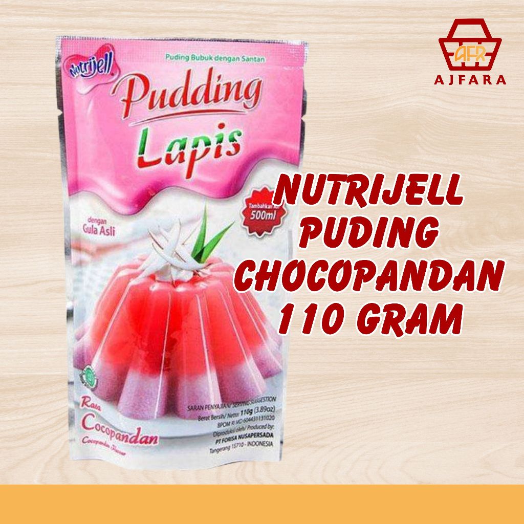 

Nutrijell Belgian Chocolate 130g, Cappuccino 145g, Karamel 145g, Cocopandan 110g, Coklat 145g, Gula Jawa 100g, Mangga 170g, Melon 145g, Pandan 130g, Strawberry 145g, Vanilla 120g, atau Red Velvet 110g