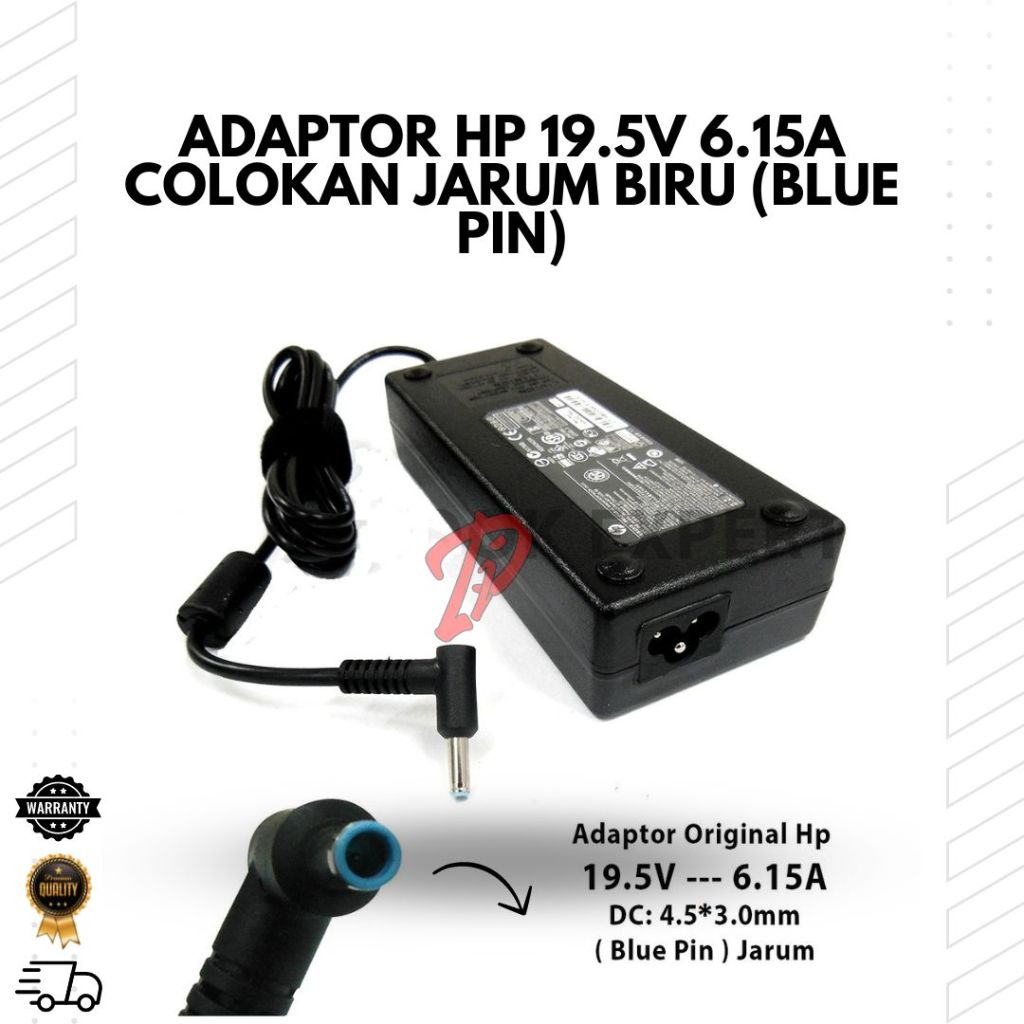 Adaptor HP 19.5V 6.15A Colokan Jarum Biru (Blue Pin) Original