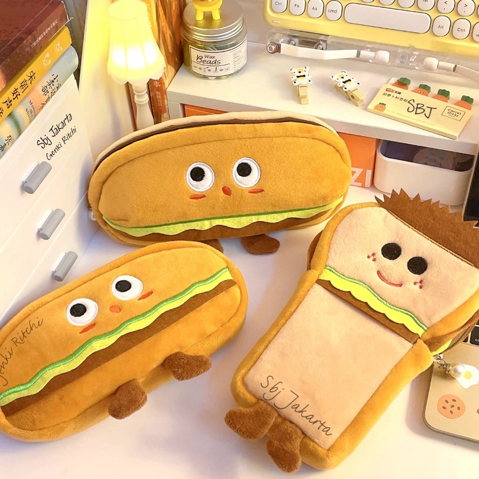 

Tempat pensil kain Kotak pensil Pencil case karakter ROTI BURGER SANDWICH lucu b RE3