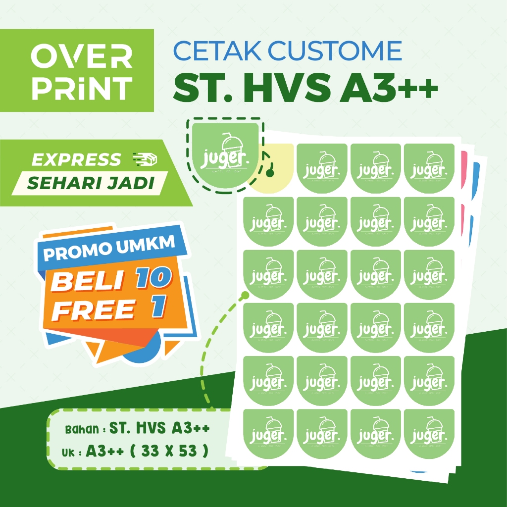 

Cetak Stiker HVS A3++ 33 x 53 Cm | PRINT & CUT | EXPRESS - SEHARI JADI | Label Makanan & Minuman