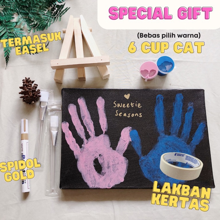 

TERMASUK EASEL DIY Handprint Painting Kit Canvas Hitam by Sweetie Seasons Canvas Lukis Set Easel Lukisan y W6P6