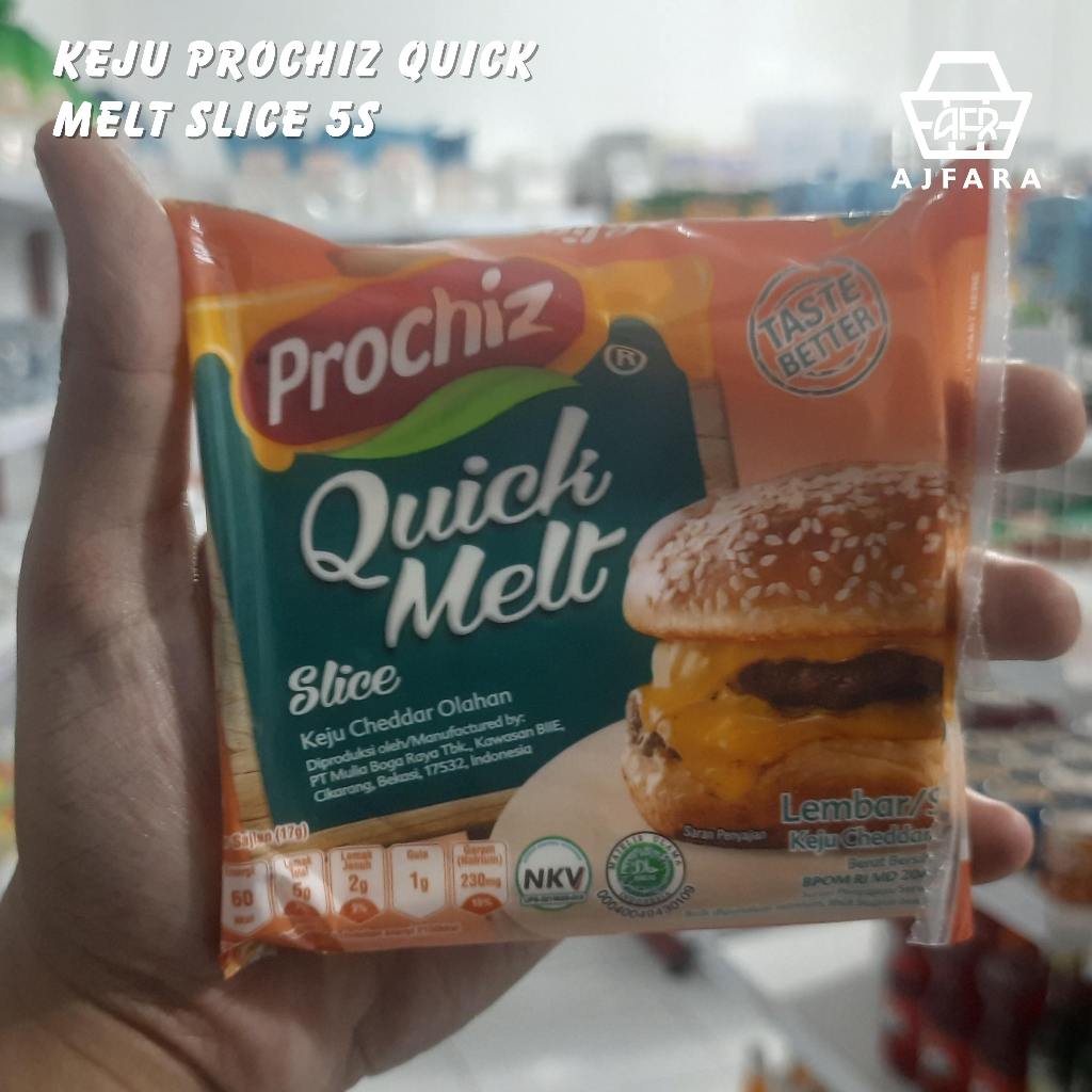 

Prochiz Keju Quick Melt Slice 5S 85g, Prochiz Keju Slice Gold 12S 156g, atau Prochiz Keju Slice Original 10S 170g