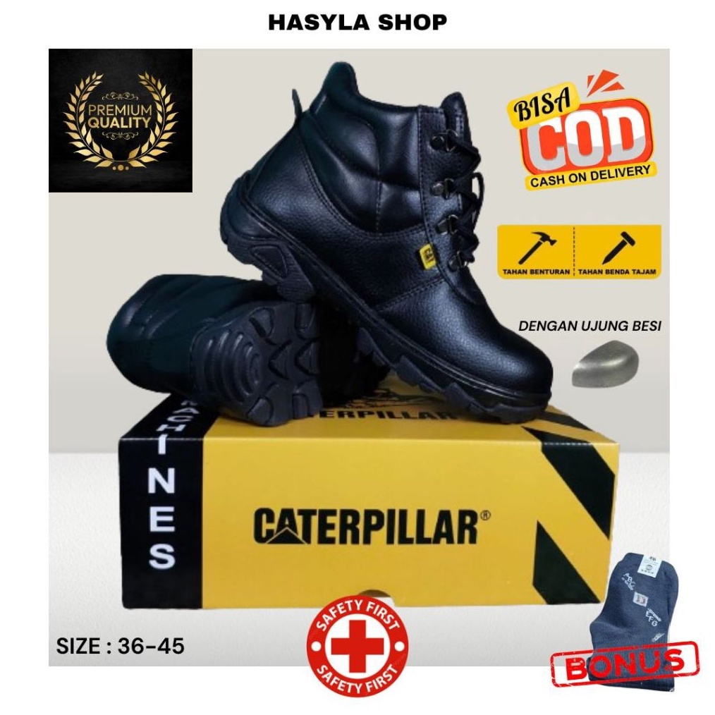 KODE P73Q Sepatu Safety Pria Caterpillar Murah Ujung Besi Cow Leather Sepatu Proyek Kerja Lapangan A