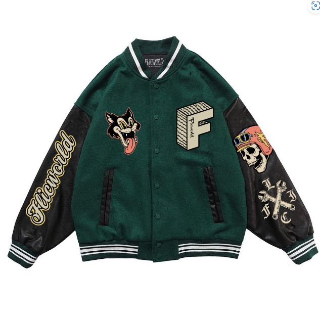 Greece Varsity Jacket Green - FLICWORLD