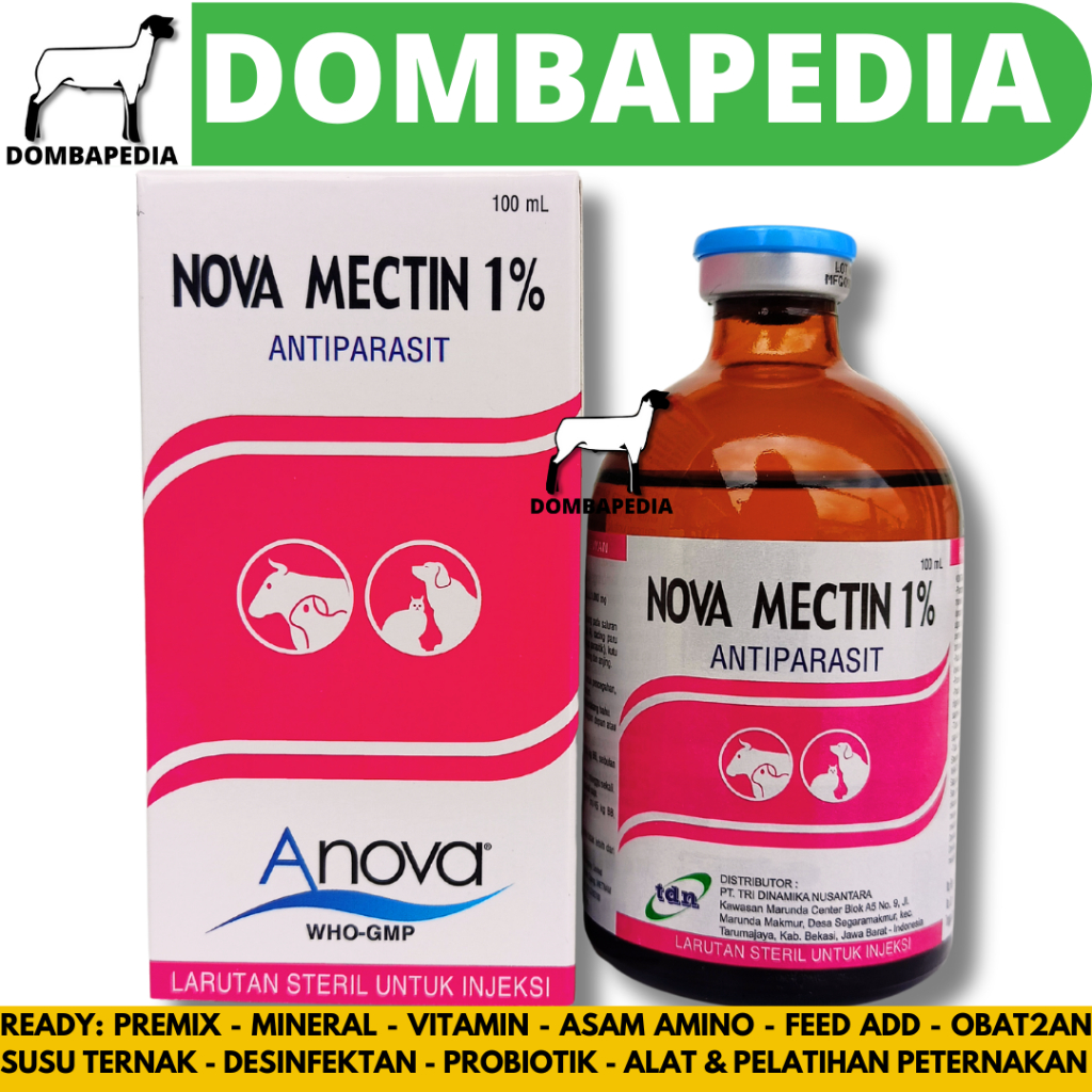 NOVA MECTIN 1% 100ML - Obat Anti Parasit Hewan Gatal Scabies Gudig Kutu Cacing Hewan Sapi Kambing Do