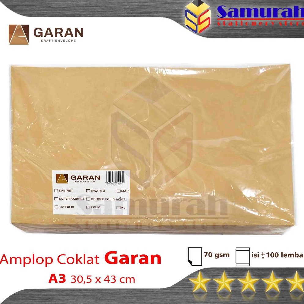 

Amplop Kertas Coklat GARAN Ukuran A3 35 x 43 cm Amplop Dokumen 35x43 1 pak isi 1 Lembar tebal 7 Gsm Gram d F2Y3