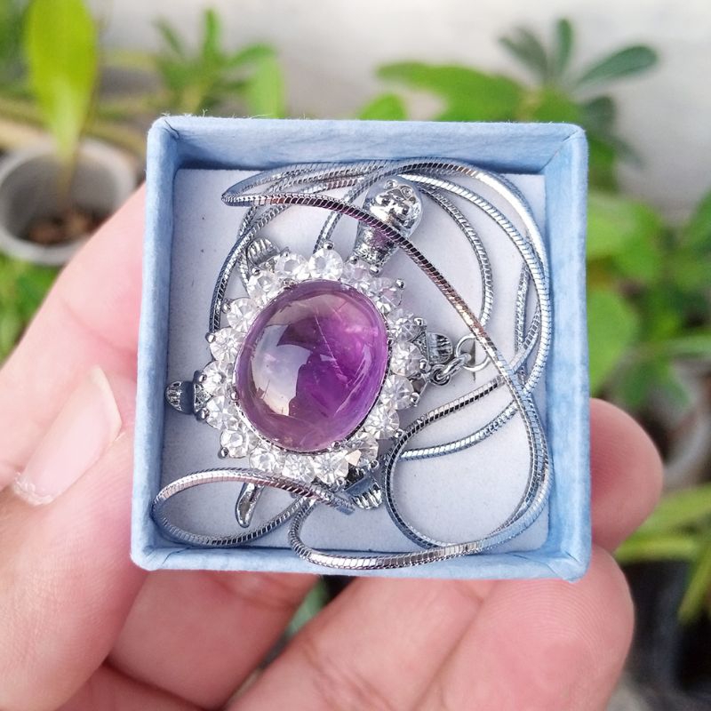 Liontin Kalung Batu Natural Amethyst / Kecubung Ungu Kalimantan HQ