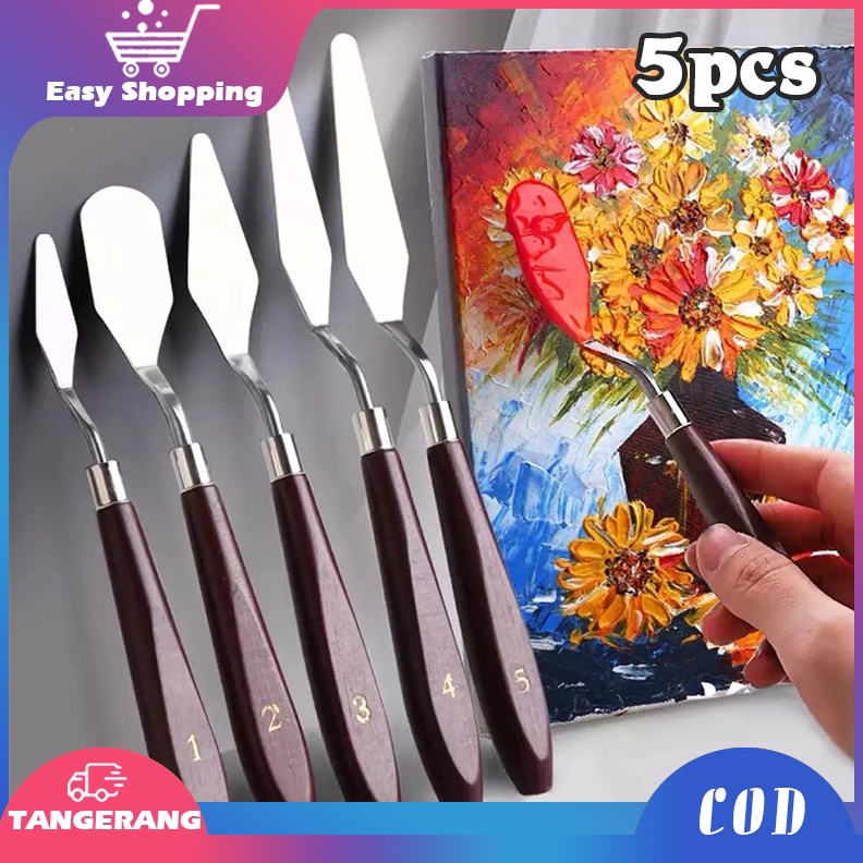 

5PCS Pisau Palet Besi tahan karatPisau Palet LukisSpatula Dekorasi Kue Lukis Ukir Palette Knife d V8R2