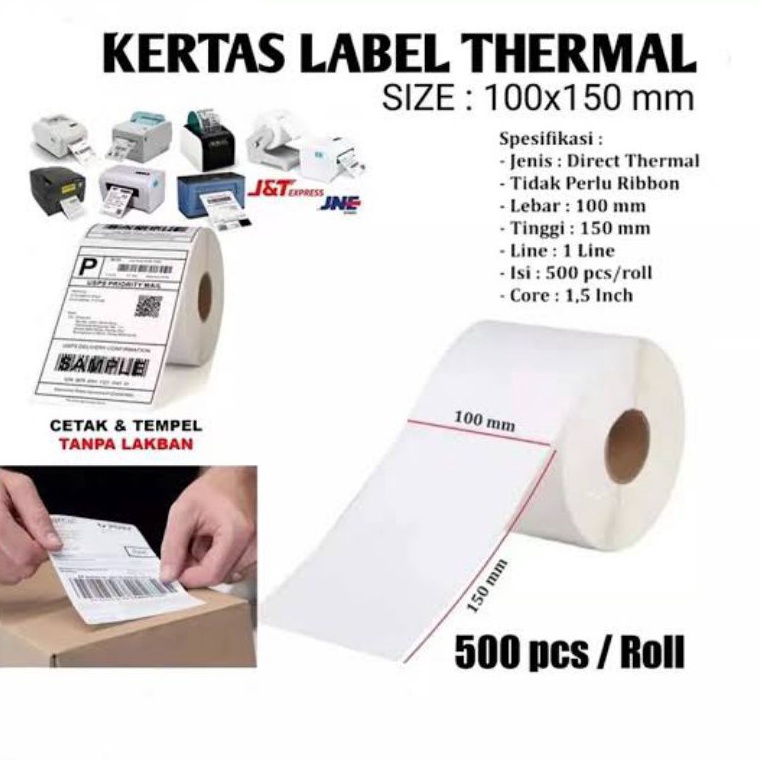

KODE L8V label kertas resi stiker thermal 1x15 5pcs roll murah
