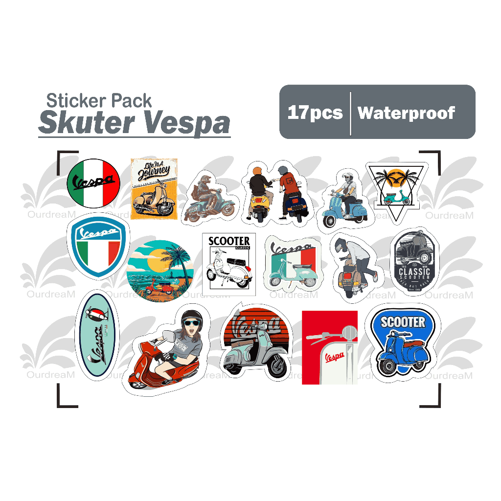 

stiker scooter vespa - isi 17 pcs sticker pack tumbler helm waterproof medium size