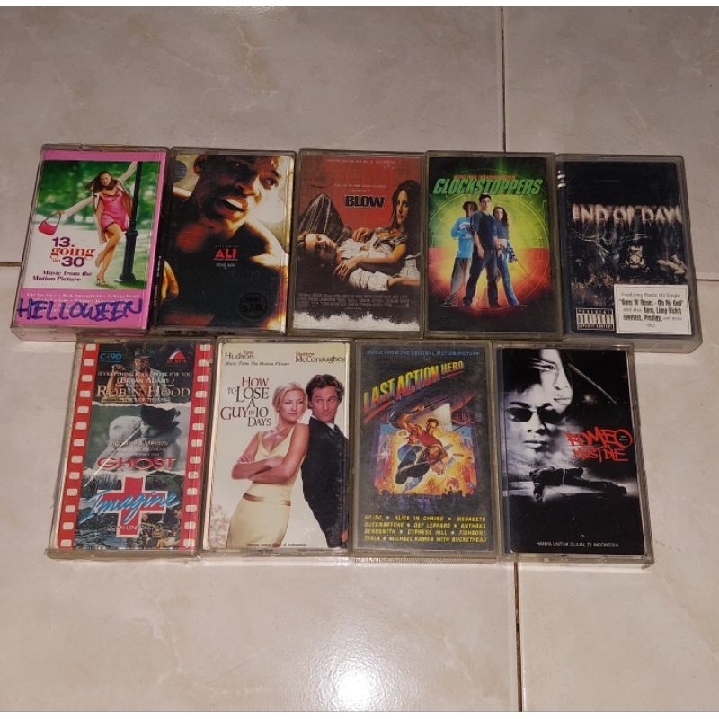 kaset pita kompilasi barat original 13 GOING ON 30 / ALI / BLOW / CLOCKSTOPPERS / END OF DAYS / GHOS