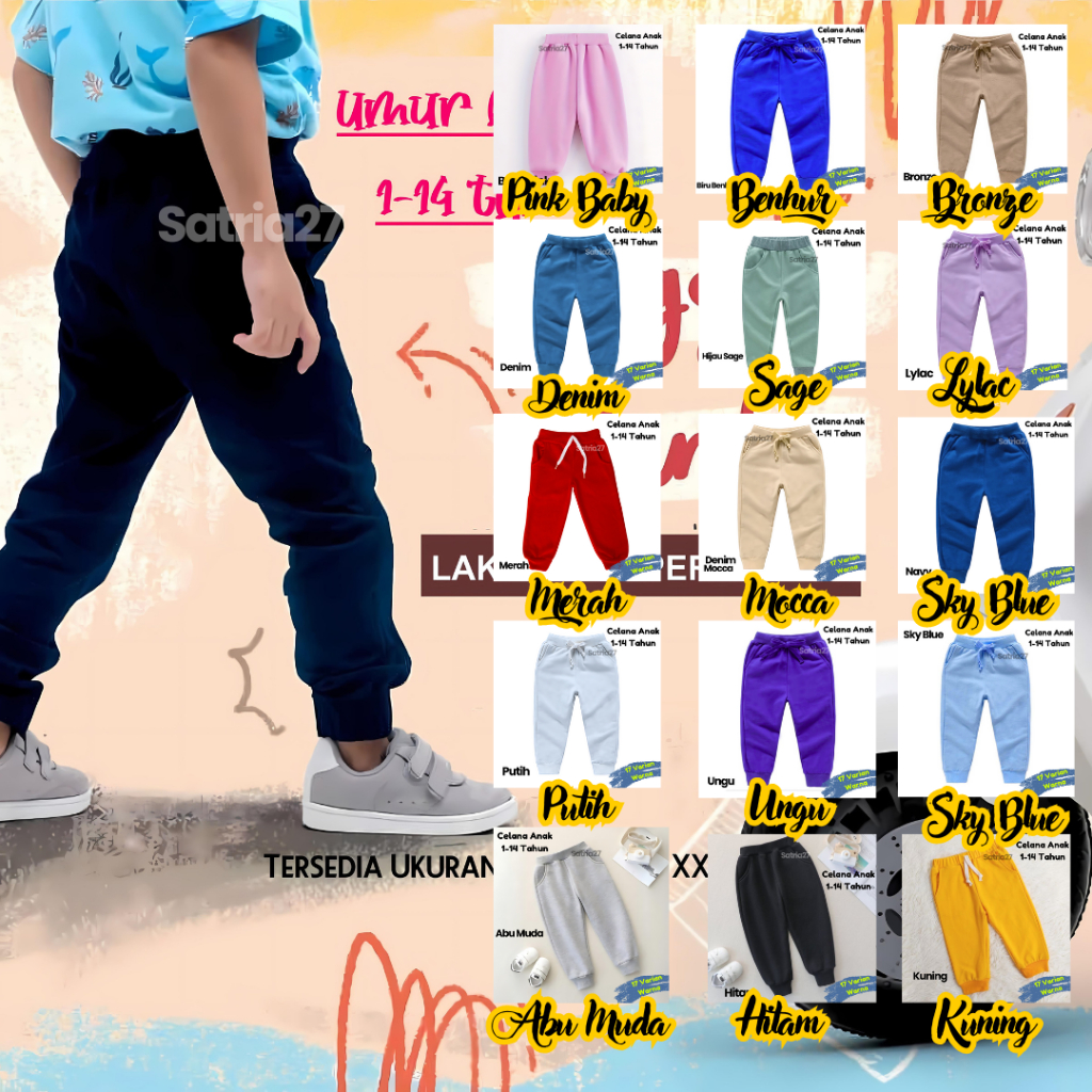 Celana training anak laki laki perempuan usia 1-14 Tahun Trening Jogger joger olahraga panjang