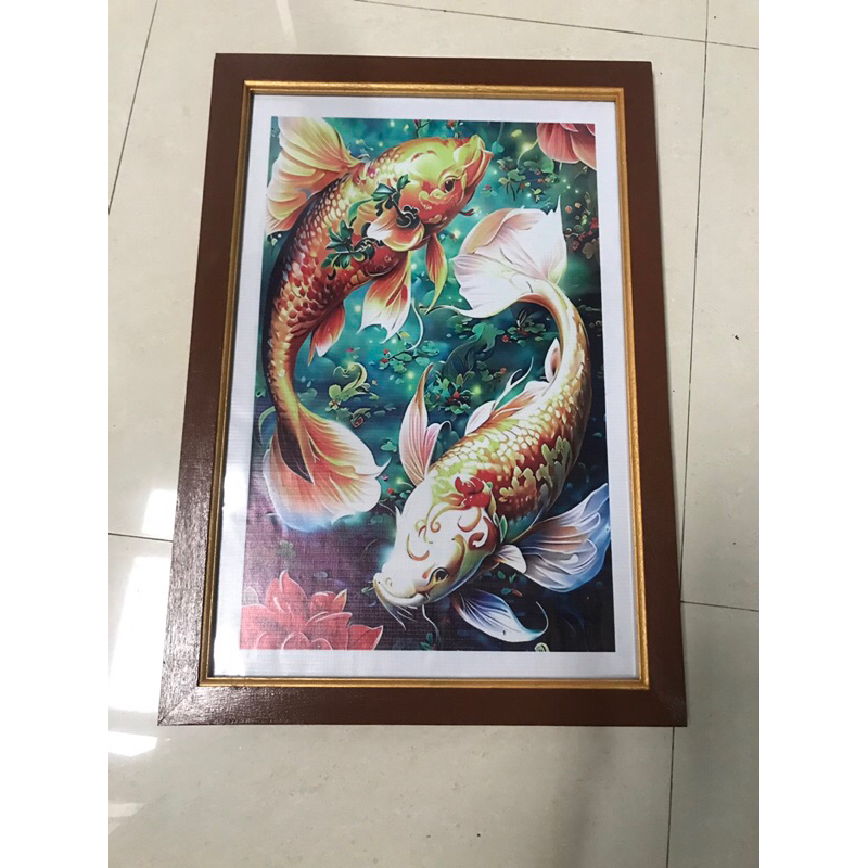 hiasan dinding gambar ikan koi 2 plus bingkai