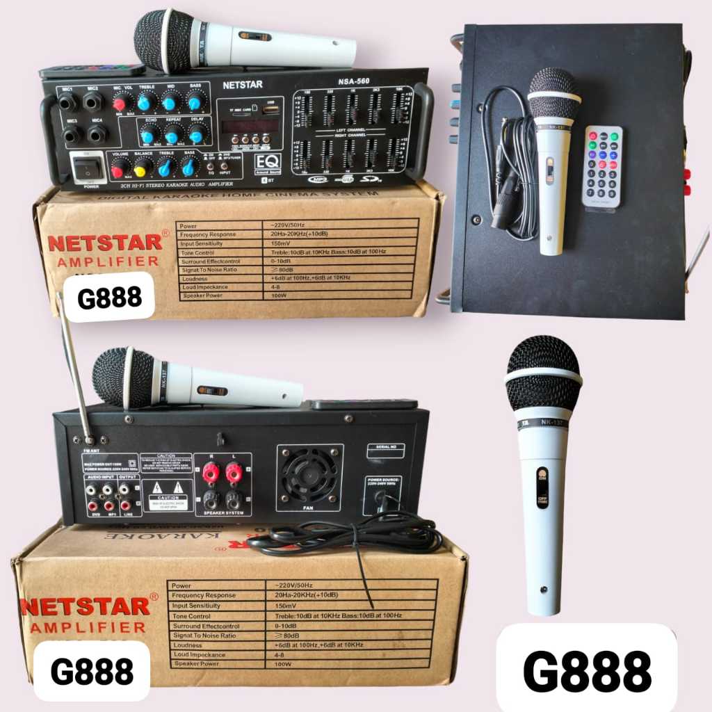 G888 AMPLIFER BONUS MIC KARAOKE AMPLI POWER BLUETOOTH  DIGITAL KTV HOME CINEMA SISTEM CAR MOBIL RUMA