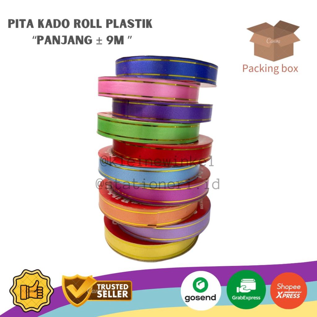

Pita Kado Plastik Roll Polos/List Gold