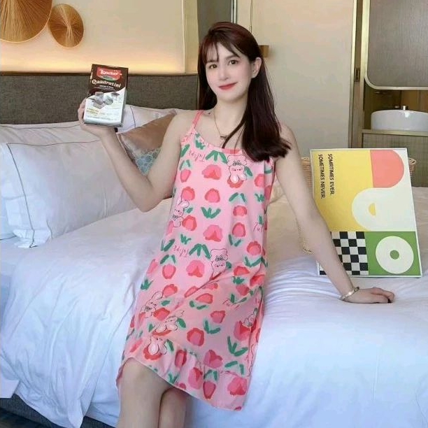 Daster Spandek Korea Baju Tidur Sexy Gambar Micky Mouse / Elmo / Bunga Bunga