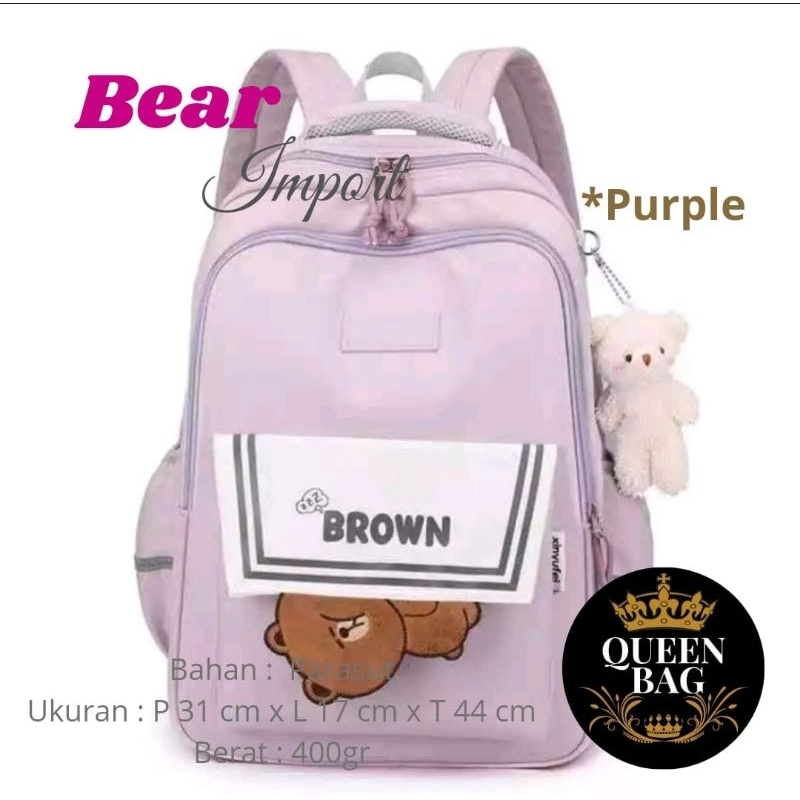 TAS GENDONG ANAK SEKOLAH PEREMPUAN TAS RANSEL IMPORT BAHAN PARASUT BEAR