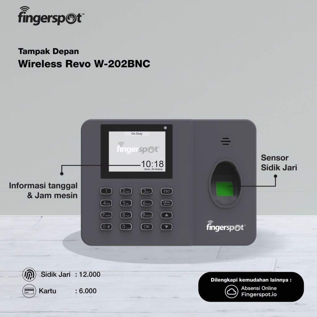 Absensi Sidik Jari FINGERSPOT REVO W-202BNC | Absensi Sidik Jari & Kartu | Wifi