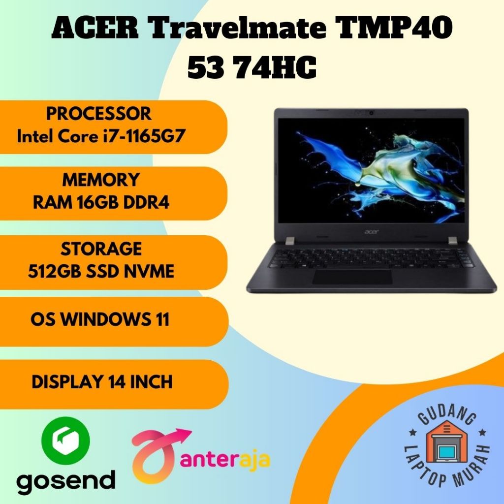 ACER Travelmate TMP40 53 74HC |I7-1165G7/16GB/SSD 512GB/14"/WINDOWS 11/RESMI/LAPTOP ACER RESMI