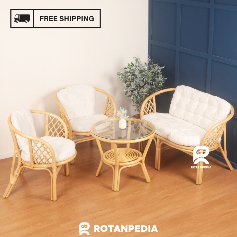Kursi Tamu Bahama Rotan Minimalis 1 Set | Kursi Sofa Tamu Rotan | Kursi Rotan Minimalis - Rotanpedia