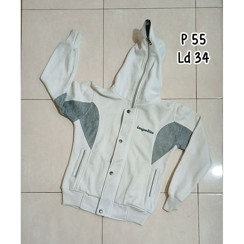 PL - jaket putih wanita tebal baju hangat musim dingin luaran outter + topi atasan lengan panjang re