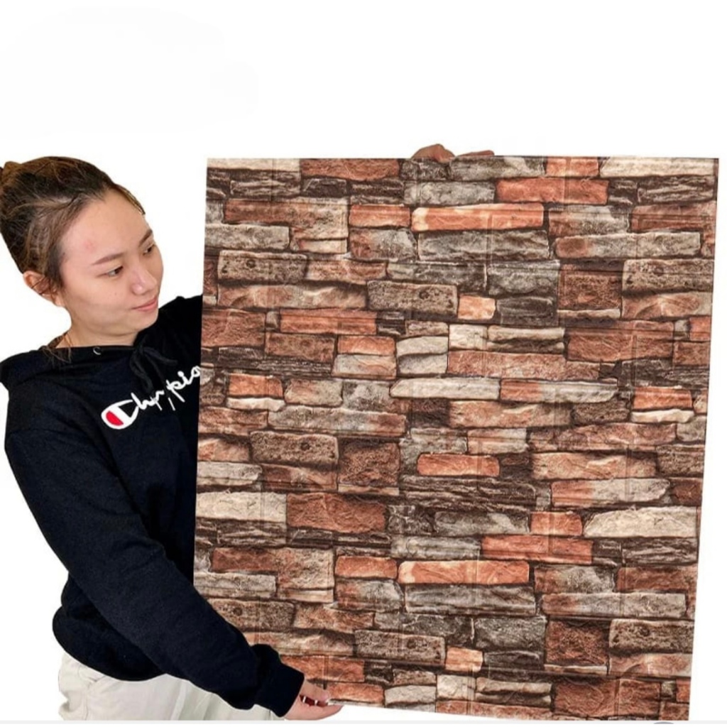 3D Wallpaper Dinding Foam Brickfoam Wallfoam Motif Batu Bata Alam Warna Waterproof
