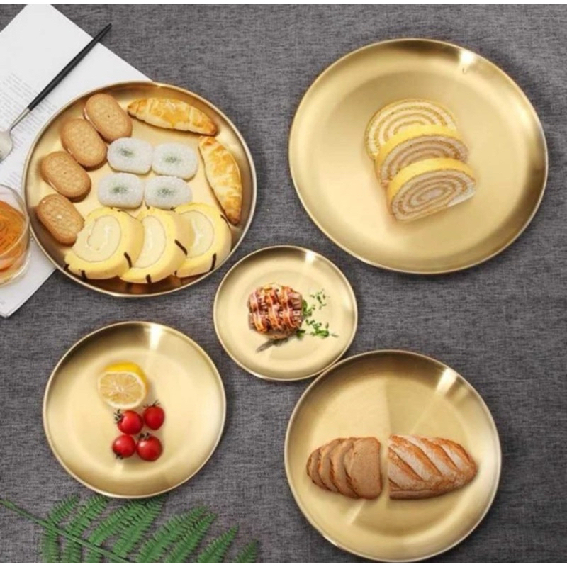 Piring Makan Sultan / Dekorasi Stainless Steel European Gold / Piring Emas Stainless Tebal / Piring 