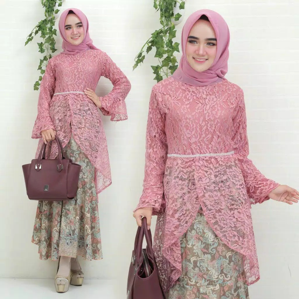 Setelan kebaya brokat syahrini mix rok duyung floral / Baju kebaya modern buat pesta & wisuda