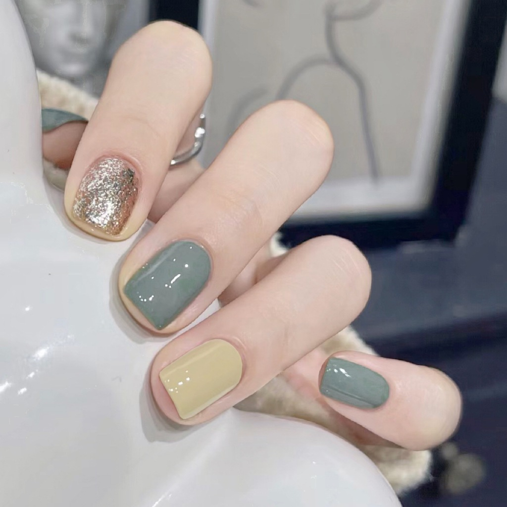 BARBEE / KUKU PALSU 044/ 24PCS / 3D / NAIL ART / PREMIUM / Hijau Tosca Kuning Silver Gliter  / KUTEK