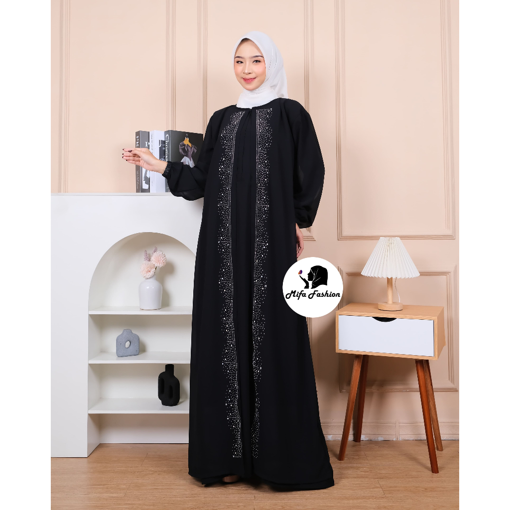 Kanaya Gamis Putih Hitam Bahan Ceruty Babydool Premium/Dress Kondangan Mewah Elegan Busui Friendly