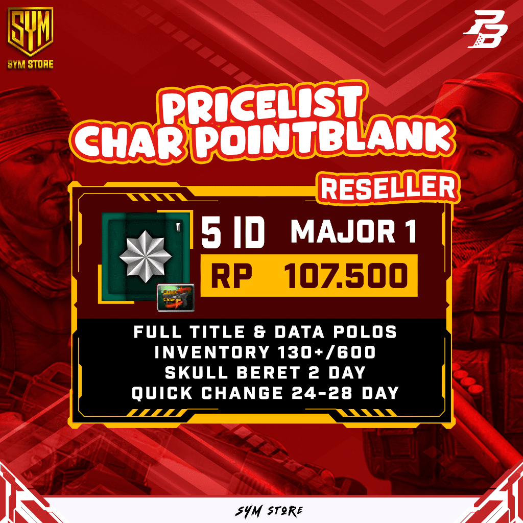 CHAR POINT BLANK MAJOR 1 - BINTANG 1 - PAKET RESELLER - MURAH MERIAH