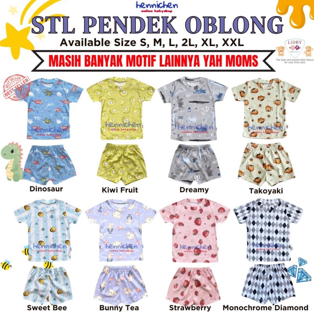 KODE Q57A Setelan Oblong Pendek LIBBY Tipis Cotton S M L BASKING IN THE SUN  HAPPY FARM  Fun Land  S