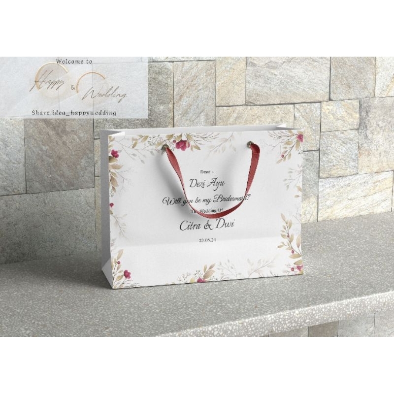 

paperbag pernikahan braidesmaid & groomsman kertas putih ukuran besar