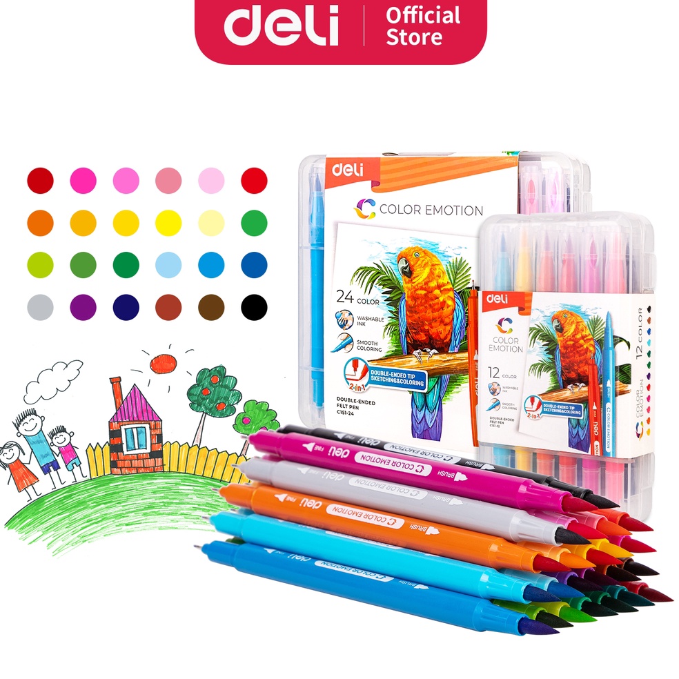 

Deli Felt Pen Spidol Warna 2 Tip 1224 Warna Kemasan Kotak EC15112 EC15124 d B6G3