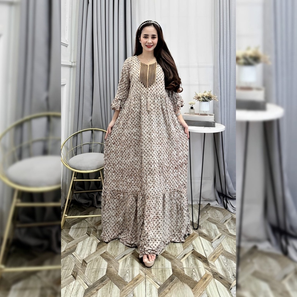 KODE E66D Longdress Gamis Daster Sultan Terbaru 224 Renda Rempel Wanita Handmade Rayon Busui Resleti