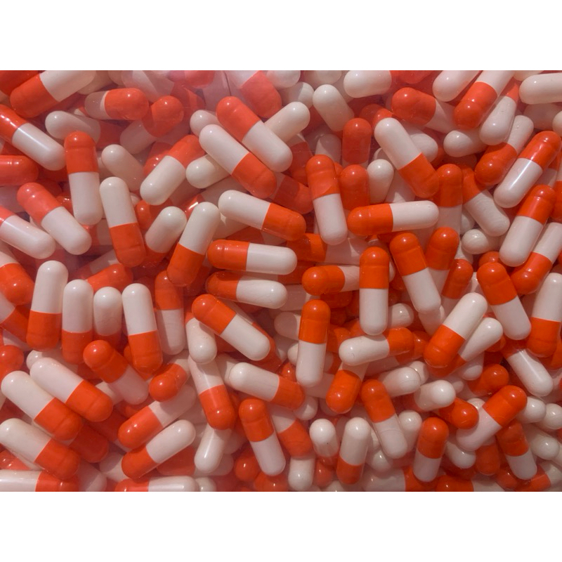 cangkang kapsul kosong No.0 warna oren putih/orange white isi 1000