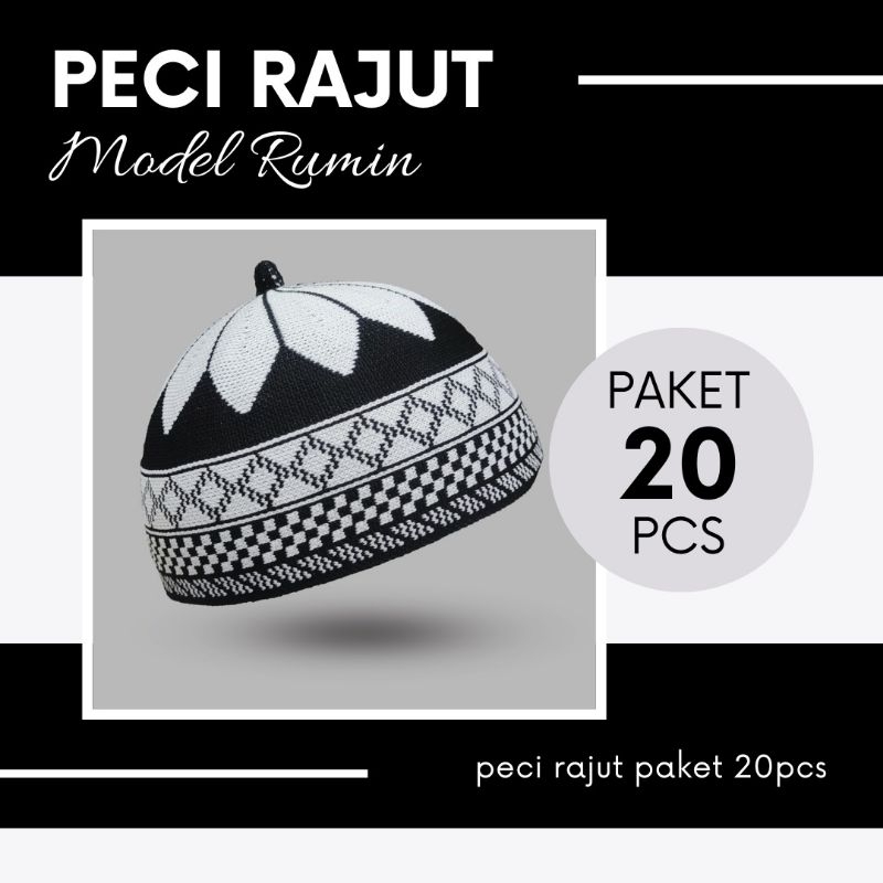 Zaja - Peci Rajut Motif Rumin Premium Paket Isi 20 Pcs / Grosiran Peci Rajut