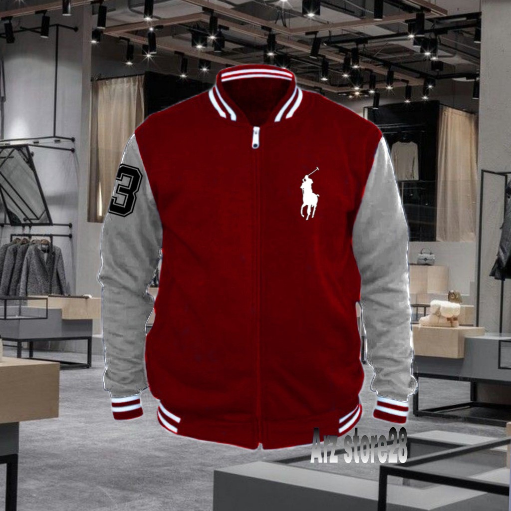 Terlaris  Free Jaket Varsity  Text Putih Logo Polo 3 Hitam Sweater Distro Terbaru Hoodie Termurah Pr