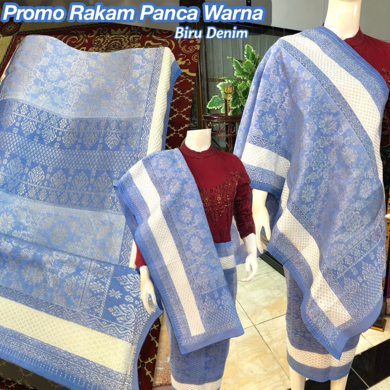 Songket Rakam Panca Warna Dimensi Promo/ Biru Denim /songket tenun asli palembang /ilham songket pal