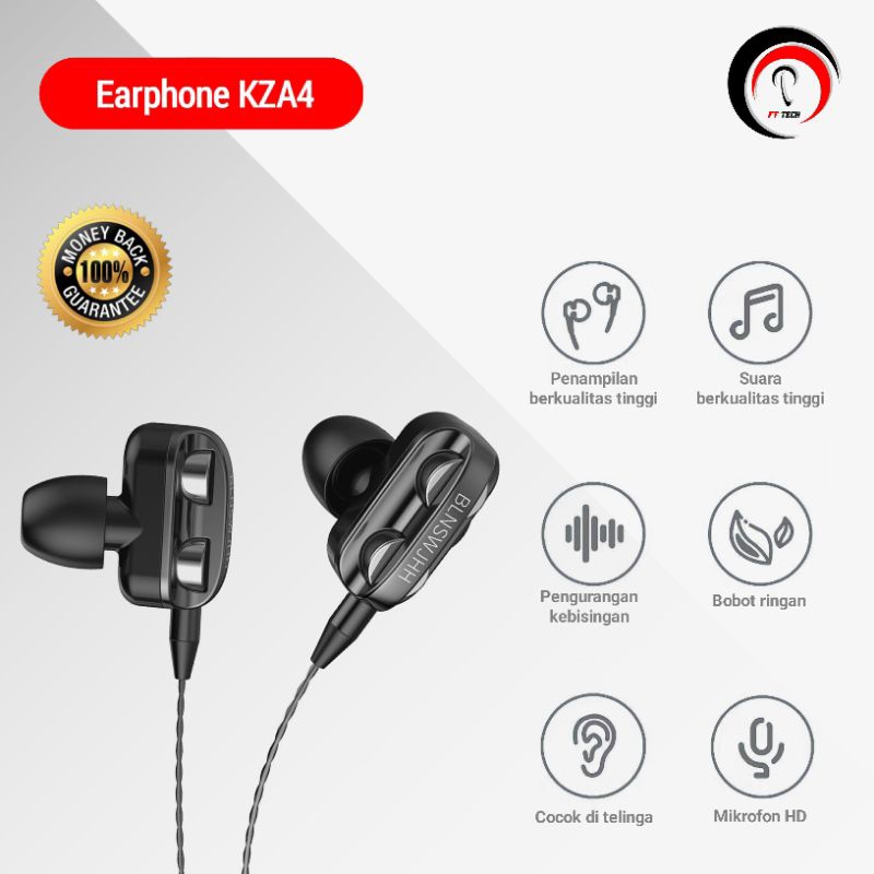 Earphone in-ear 4D Bass Gaming Sound Stereo Double Speaker HD